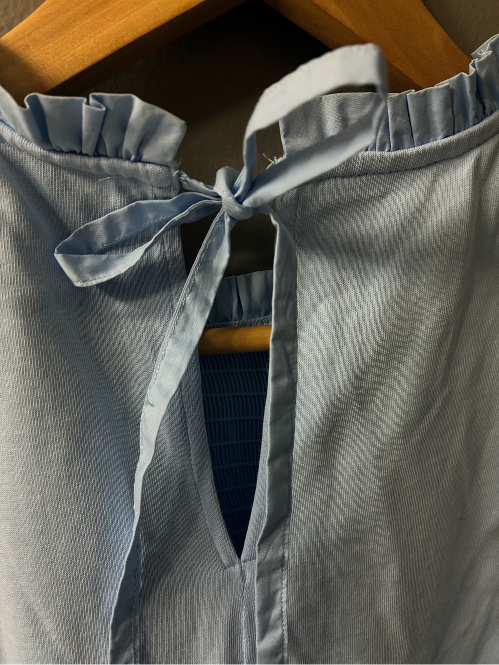 English Factory Light Sky Blue Smocking Yoke Tee. Size Large - Picture 9 of 11